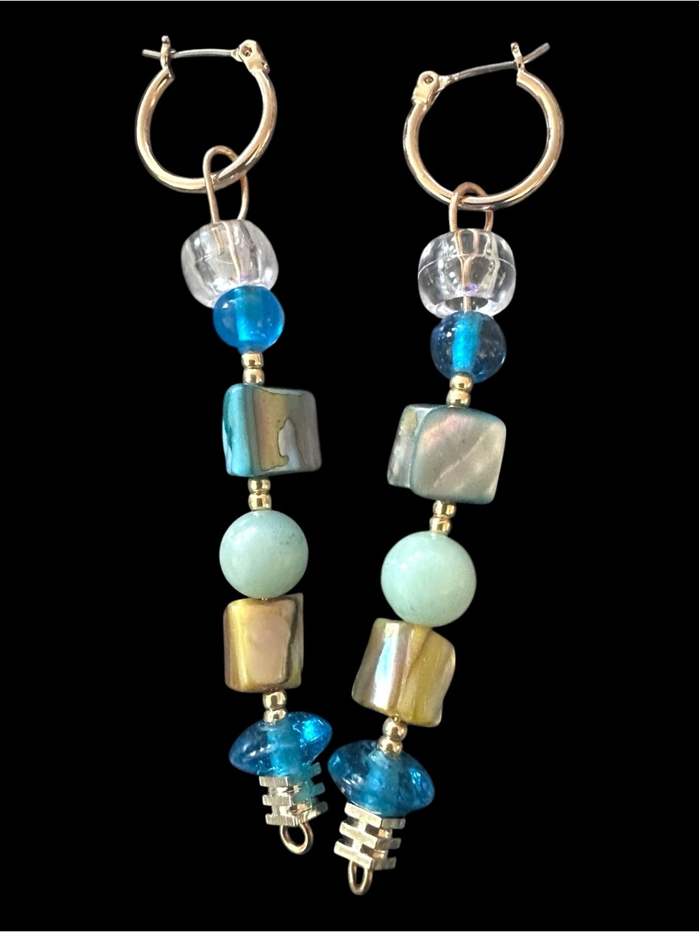 Handmade Amazonite and Abalone Oceans Breath’ Dangle Hoop Earrings